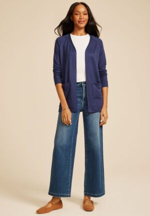 Knit Pocket Open Front Cardigan