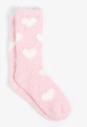 Cozy Pink Heart Crew Socks