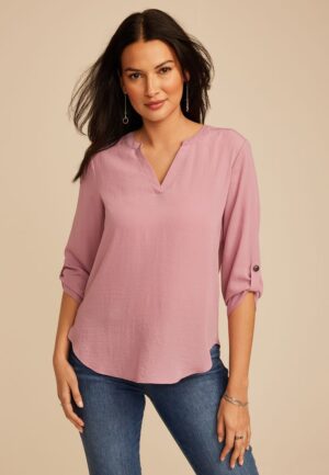 Atwood 3/4 Sleeve Popover Lilac Blouse