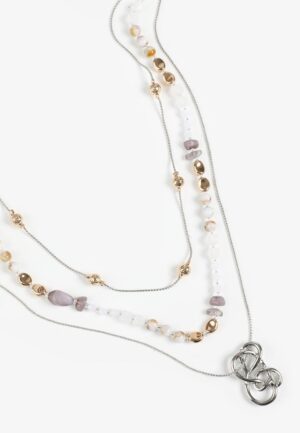 Triple Layer Beaded Knot Pendant Necklace Set