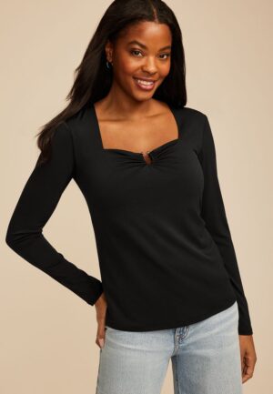 Studio Y Square Neck Long Sleeve Top