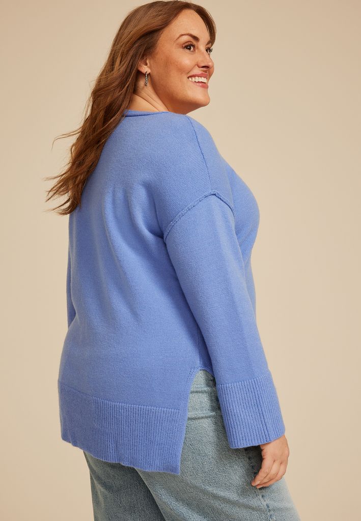 Plus Size Crew Neck Step Hem Sweater - Image 2