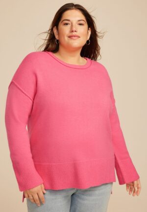 Plus Size Crew Neck Step Hem Sweater