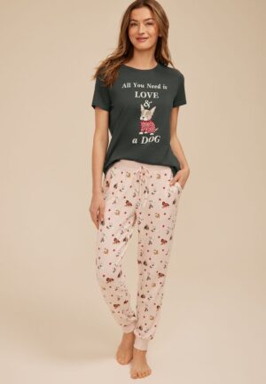 Dog Heart Print Jogger Pajama Pants