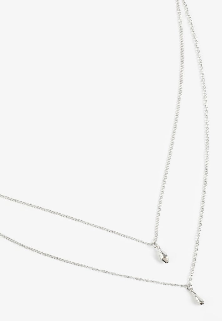 Silver Sculpted Teardrop Layered Necklace