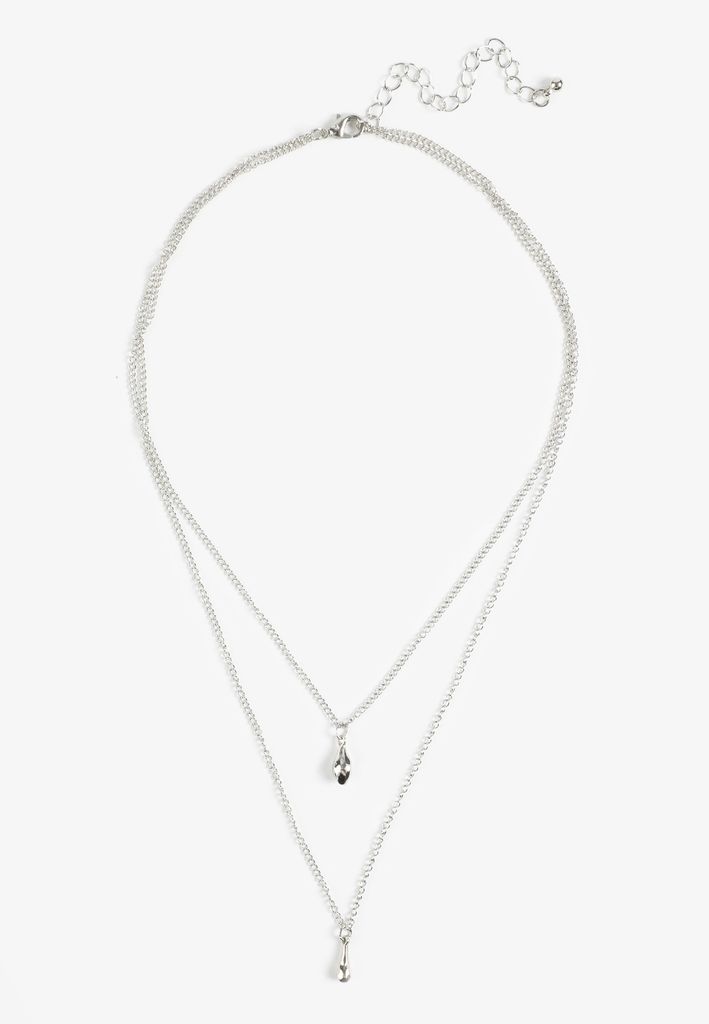 Silver Sculpted Teardrop Layered Necklace - Image 2