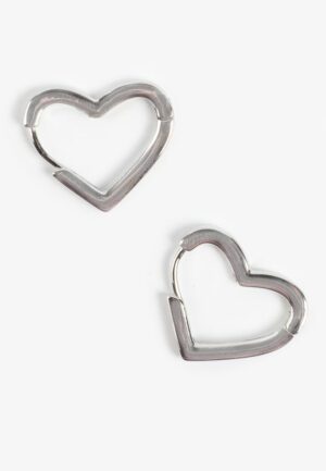 Silver Heart Shaped Huggie Hoop Earrings