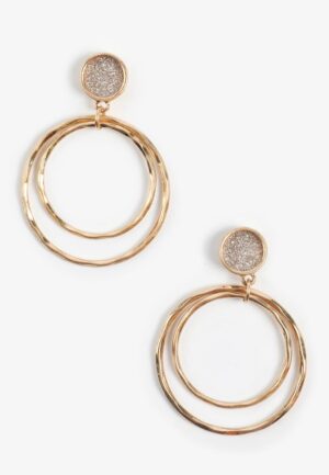 Gold Double Circle Drop Earrings