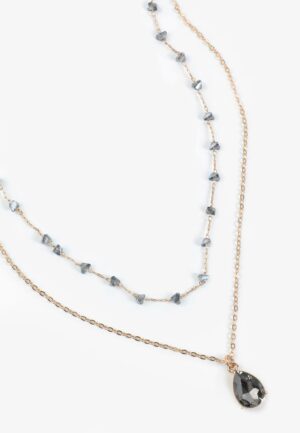 Smokey Blue Teardrop Pendant Layered Necklace