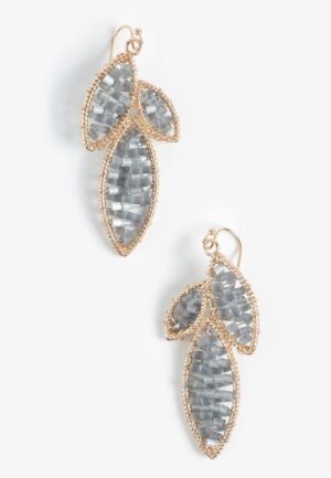Gray Beaded Leaf Drop Earrings