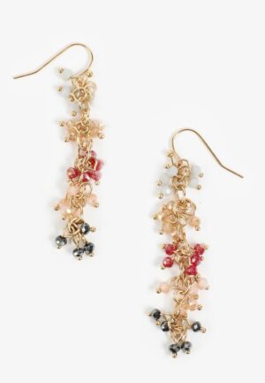 Gold Multicolor Beaded Cluster Drop Earrings