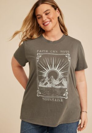 Plus Size Faith Can Move Mountains Oversized Fit Graphic Tee